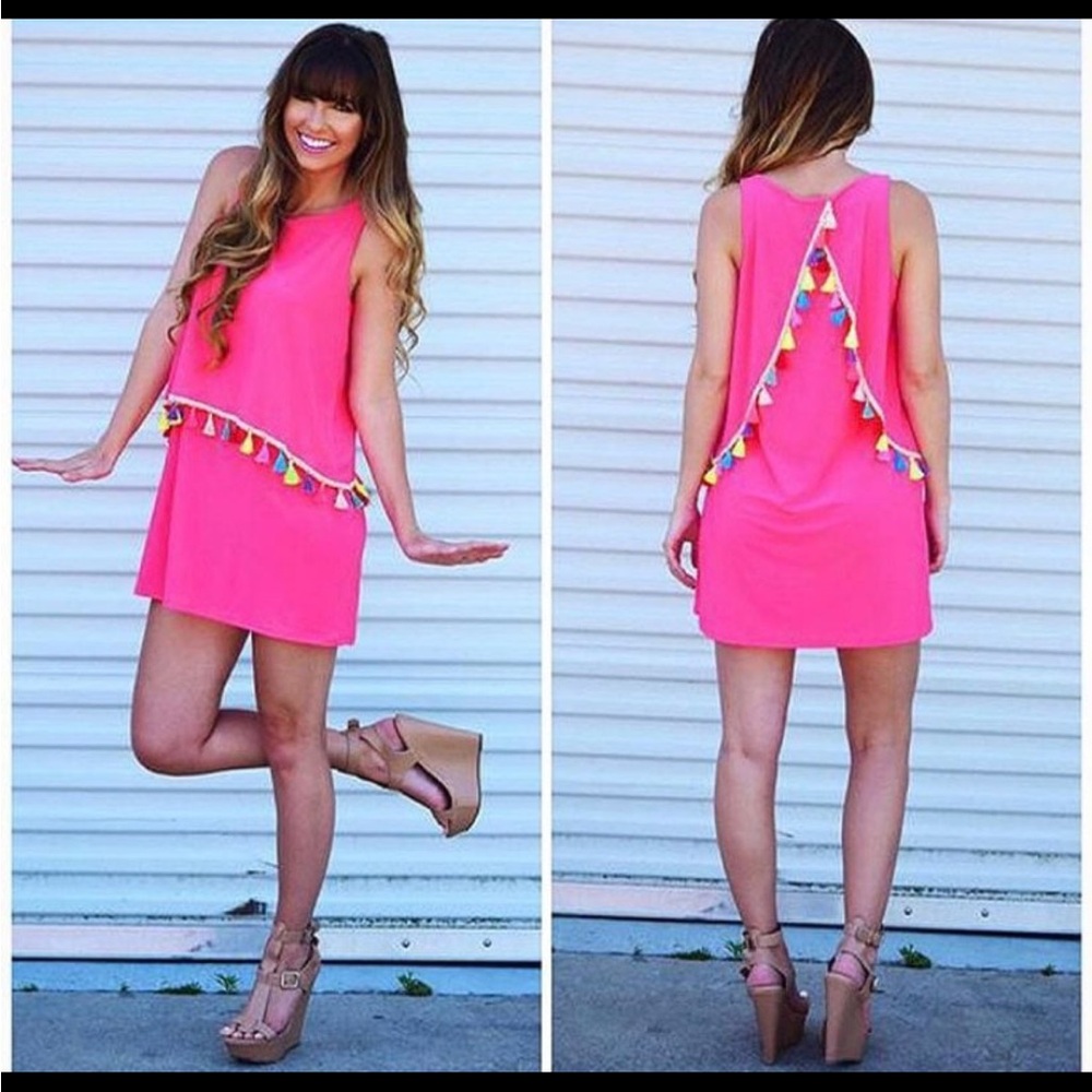 Vibrant Pink Sleeveless Dress with Tassel Detail